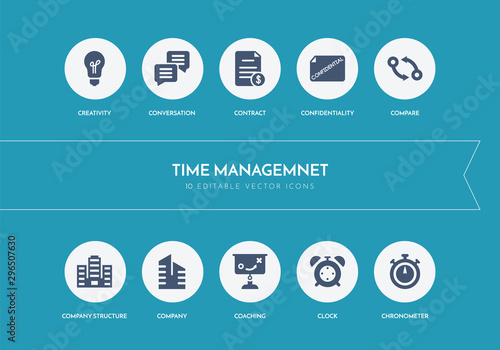 10 time managemnet concept blue icons