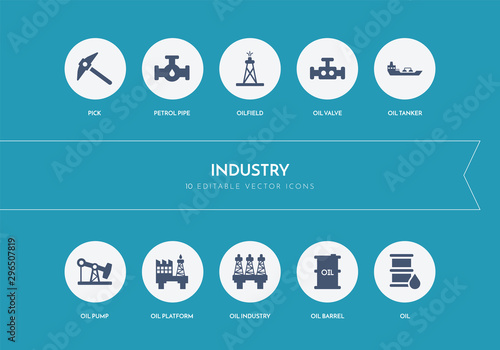 10 industry concept blue icons