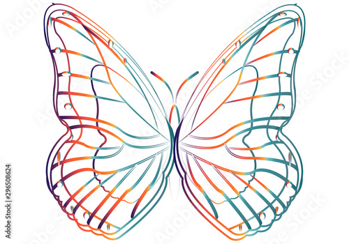 Dibujo de una mariposa hecho con trazos de colores.