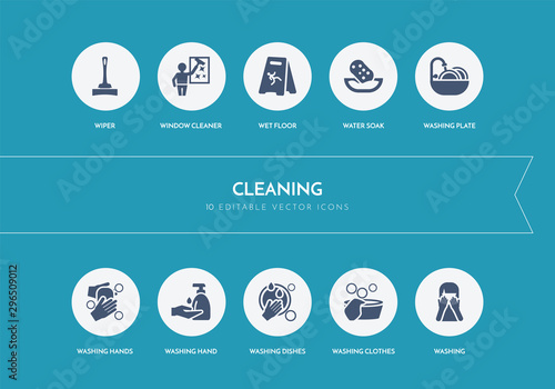 10 cleaning concept blue icons