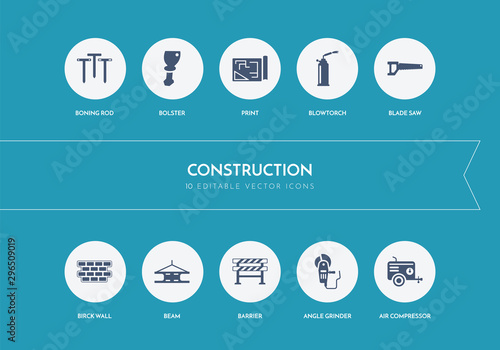 10 construction concept blue icons