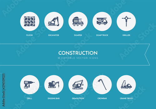 10 construction concept blue icons