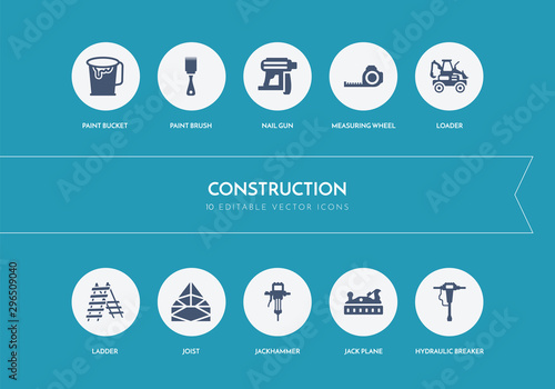 10 construction concept blue icons