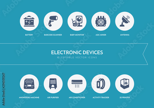 10 electronic devices concept blue icons