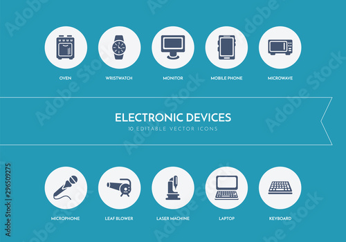 10 electronic devices concept blue icons