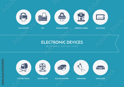 10 electronic devices concept blue icons