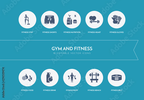 10 gym and fitness concept blue icons