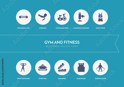 10 gym and fitness concept blue icons