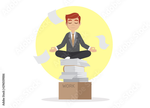 Businessman meditating in peace.