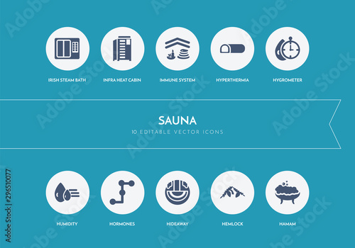 10 sauna concept blue icons