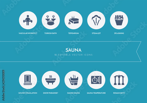 10 sauna concept blue icons