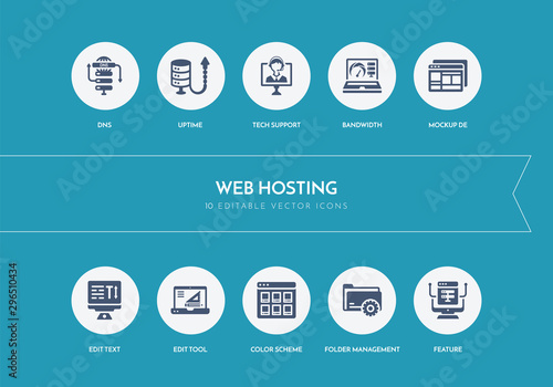 10 web hosting concept blue icons
