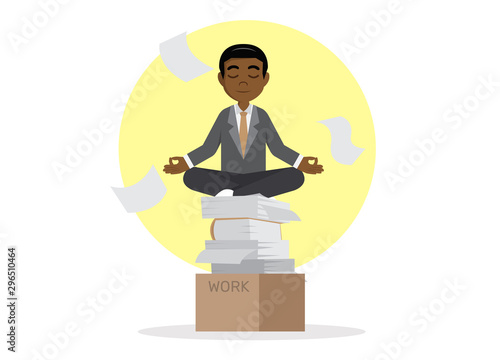 African Businessman meditating in peace.