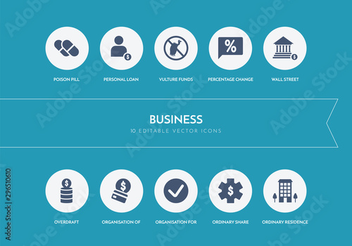 10 business concept blue icons