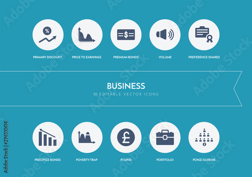 10 business concept blue icons