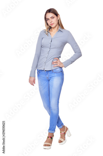 beautiful woman in jeans posing on white © aletia2011