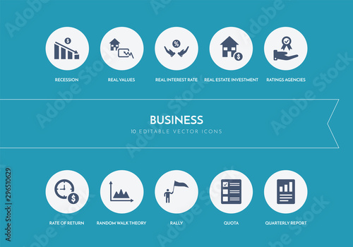 10 business concept blue icons