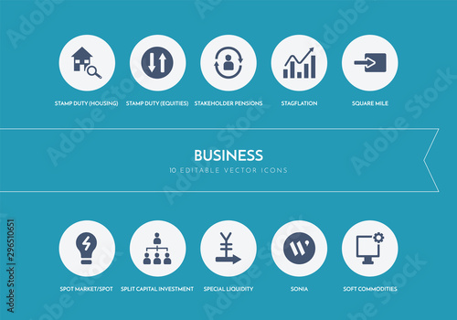 10 business concept blue icons