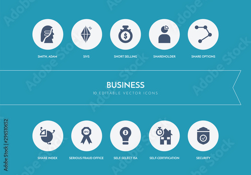 10 business concept blue icons