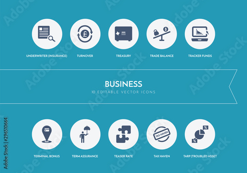 10 business concept blue icons
