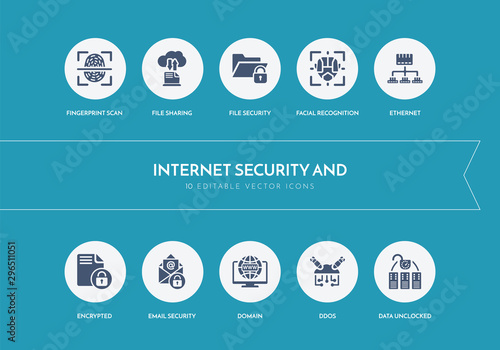 10 internet security and concept blue icons