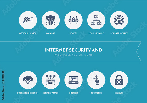 10 internet security and concept blue icons