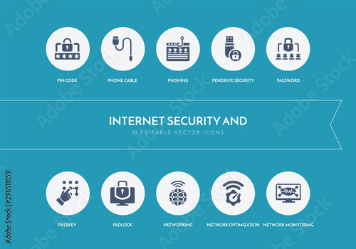 10 internet security and concept blue icons