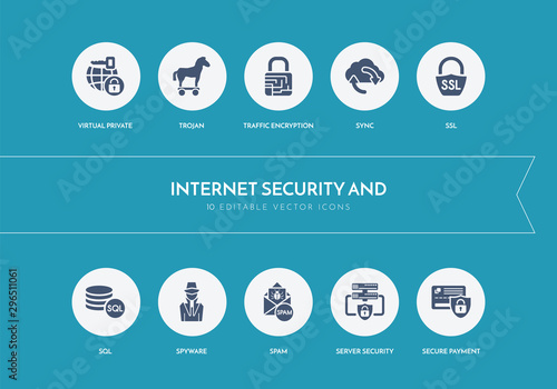 10 internet security and concept blue icons