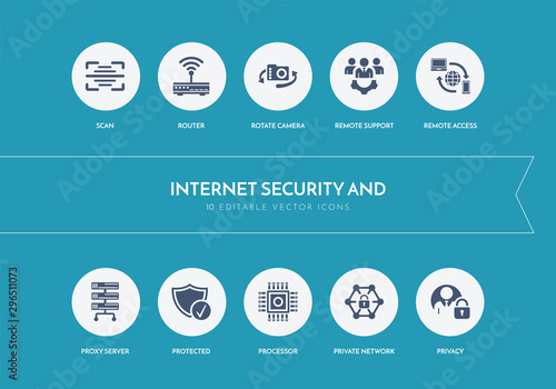 10 internet security and concept blue icons