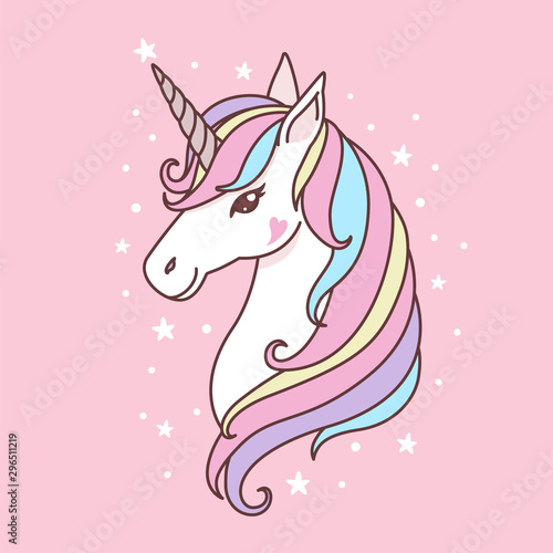 Cute white unicorn head vector  illustration pink color tone