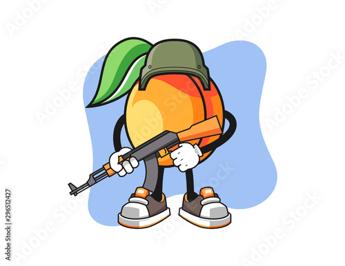 Apricots soldier mascot design vector. Cartoon character illustration for business, t shirt, sticker.