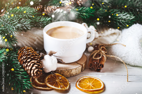 A Cup of hot cocoa. Merry Christmas and happy New year. Selective focus.