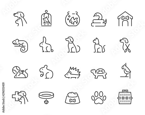 Minimal thin line pet icon set - 64 x 64 Pixel perfect - Editable stroke 