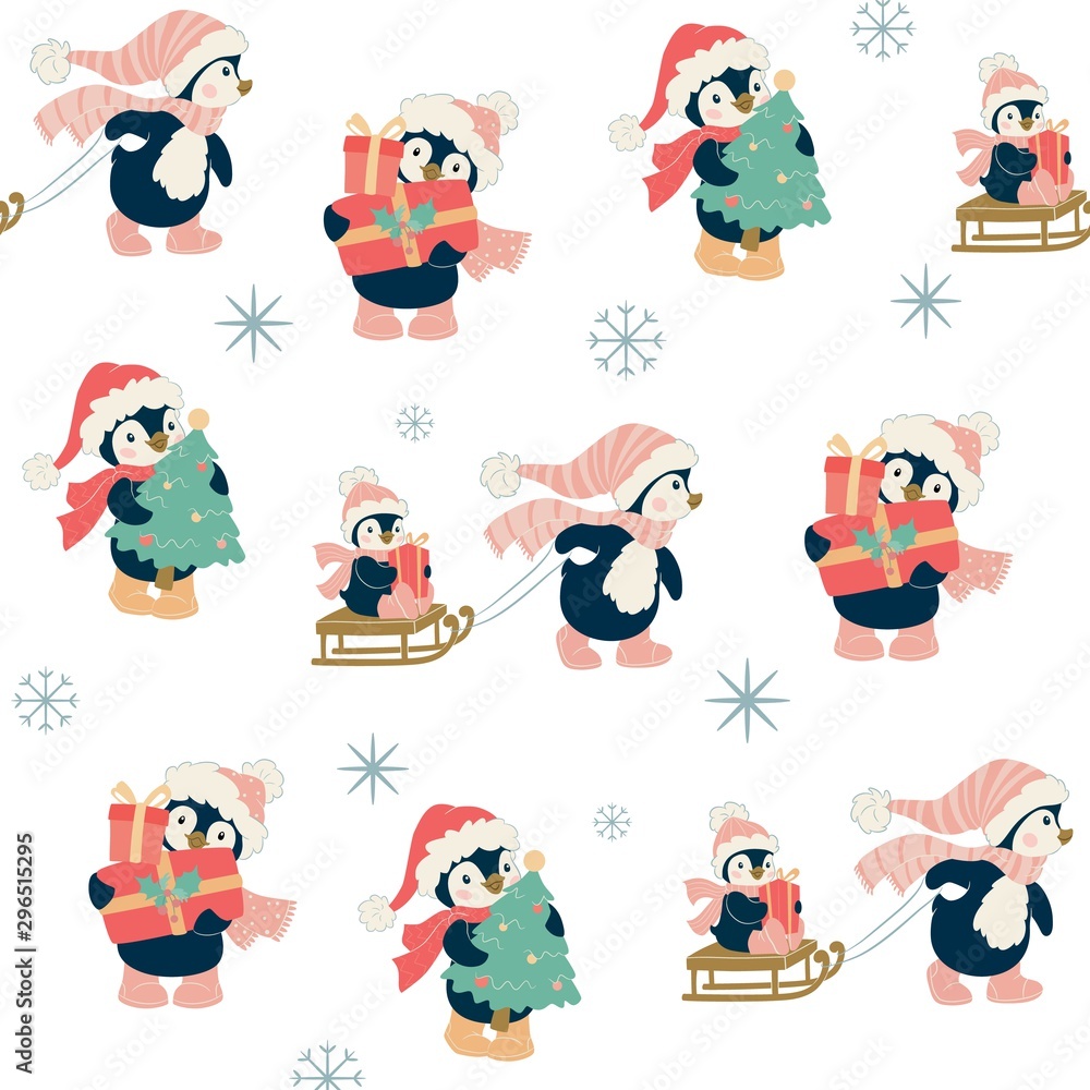 Naklejka premium Seamless pattern with penguins