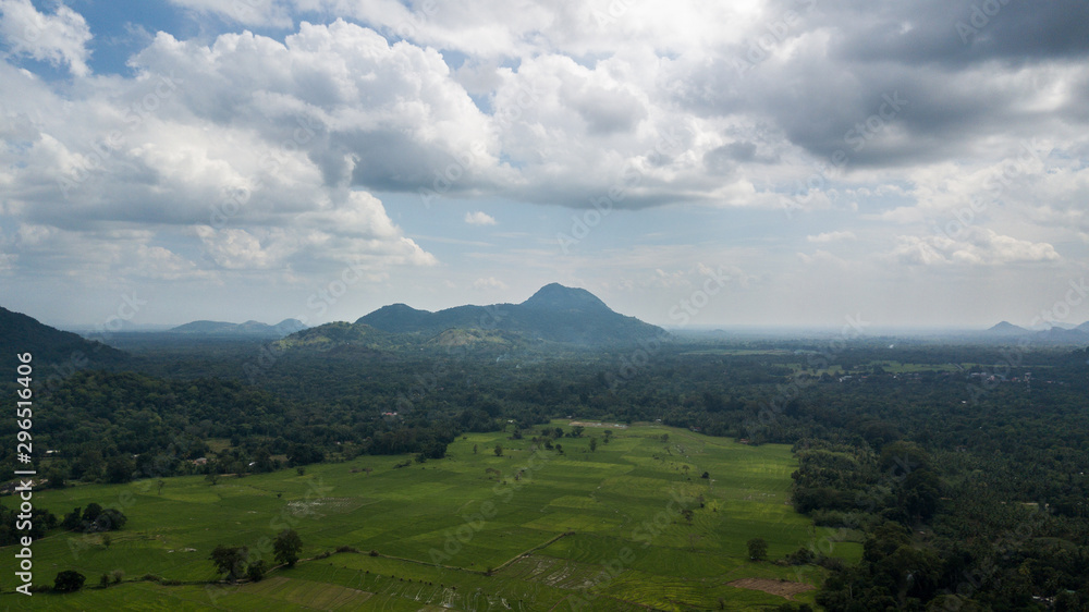 Ariel view of southern Sri Lanka with the central mountain range in view