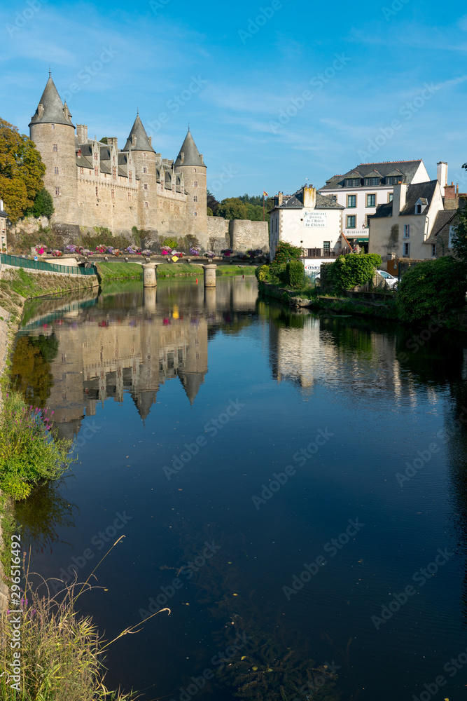 the Oust River canal and Chateau Josselin castle in Brittany
