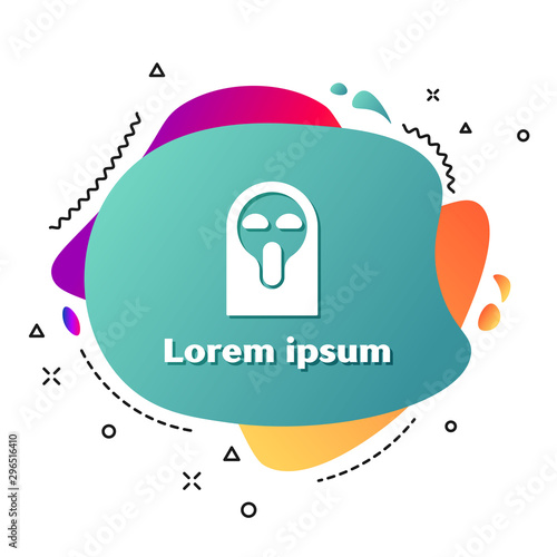 White Funny and scary ghost mask for Halloween icon isolated on white background. Happy Halloween party. Abstract banner with liquid shapes. Vector Illustration