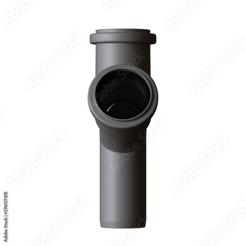 Plastic sewer pipe grey on white background, isolated. 3D rendering of excellent quality in high resolution. It can be enlarged and used as a background or texture. © AleksViking