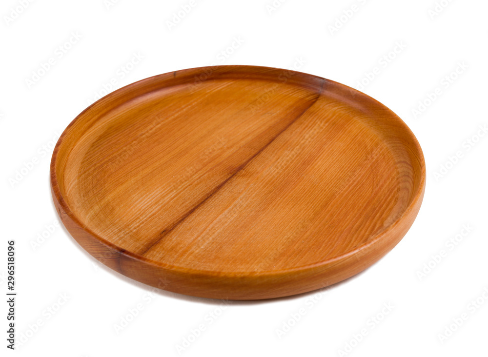 Wooden plate with a beautiful texture on a white background Wooden plate with a beautiful texture on a white background