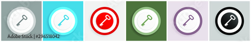 Key icon set, colorful flat design vector illustrations in 6 options for web design and mobile applications