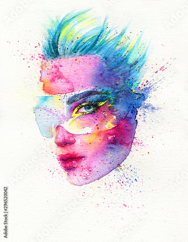 Abstract woman face. fashion illustration. watercolor painting