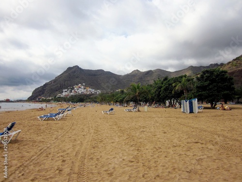 Las Teresitas beach near Santa Cruz de Tenerife. Tenerife, Canary Islands, Spain. Cloudy day on Las Teresitas beach