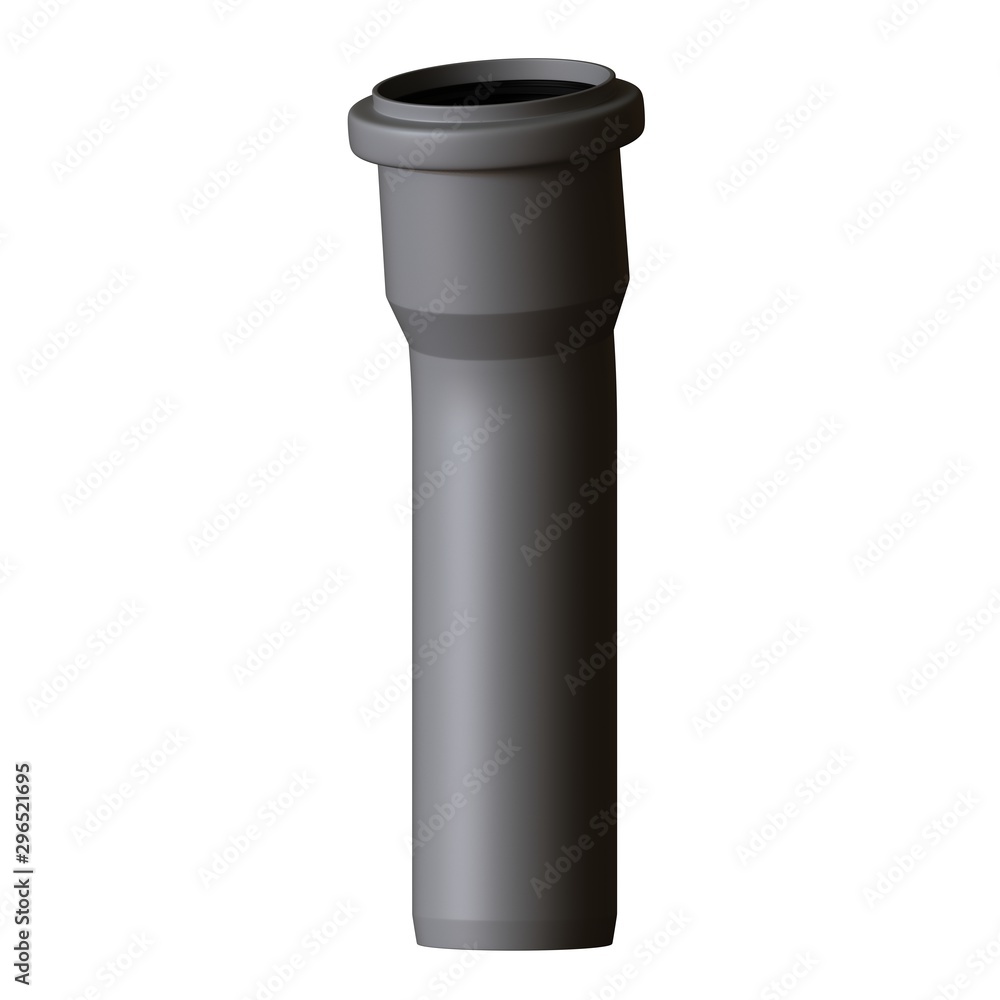 Obraz premium Plastic sewer pipe grey on white background, isolated. 3D rendering of excellent quality in high resolution. It can be enlarged and used as a background or texture.