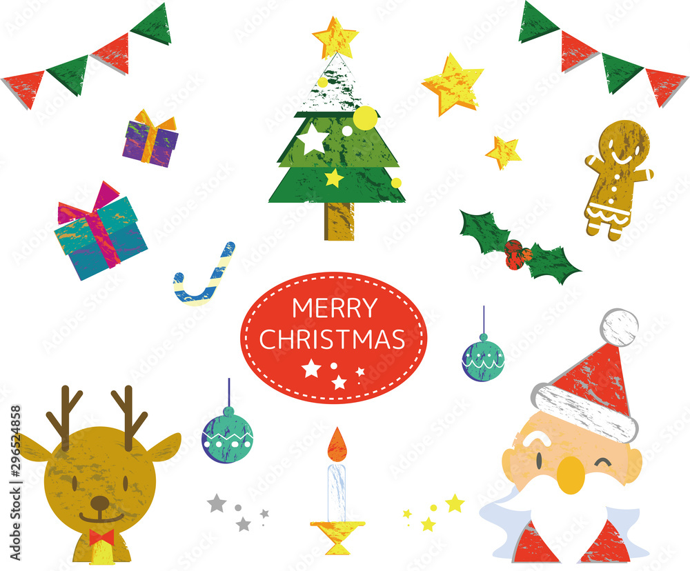 Fototapeta premium クリスマス素材 版画風