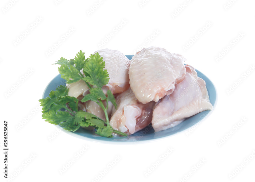 Raw chicken  on cutting board on white background