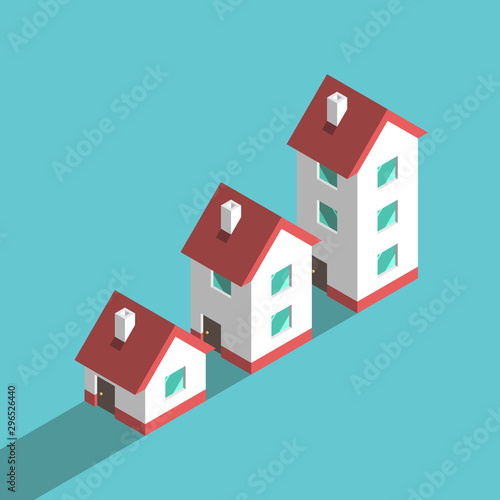 Three isometric houses, growth