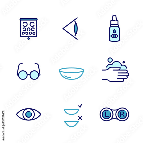 Optometry. Ophthalmology. Contact Lenses - Vector Icon Set 