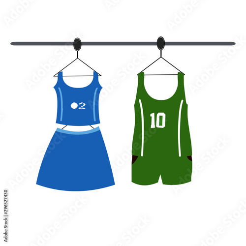 Blue and Green Ladies Dress on Hanger Rod - Cartoon Vector Image