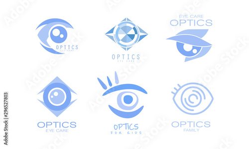 Eye Care Optics Logos Collection, Kids Clinic or Ophthalmology Cabinet Badges Vector Illustration