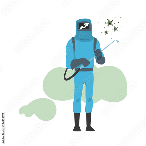Person in antiviral suit cartoon vector illustration